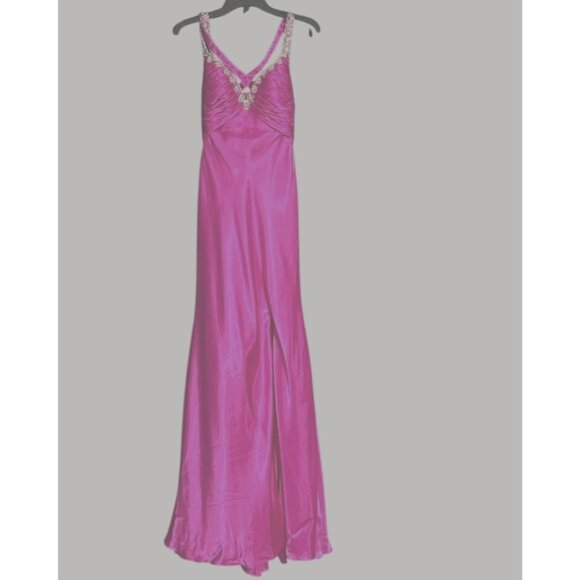 Mori Lee Dresses & Skirts - Vintage Mori Lee Y2K Fuchsia Formal Gown With Rhinestone Straps & Ruched Bodice